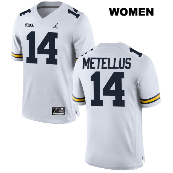 Women's NCAA Michigan Wolverines Josh Metellus #14 White Jordan Brand Authentic Stitched Football College Jersey XZ25A62JW